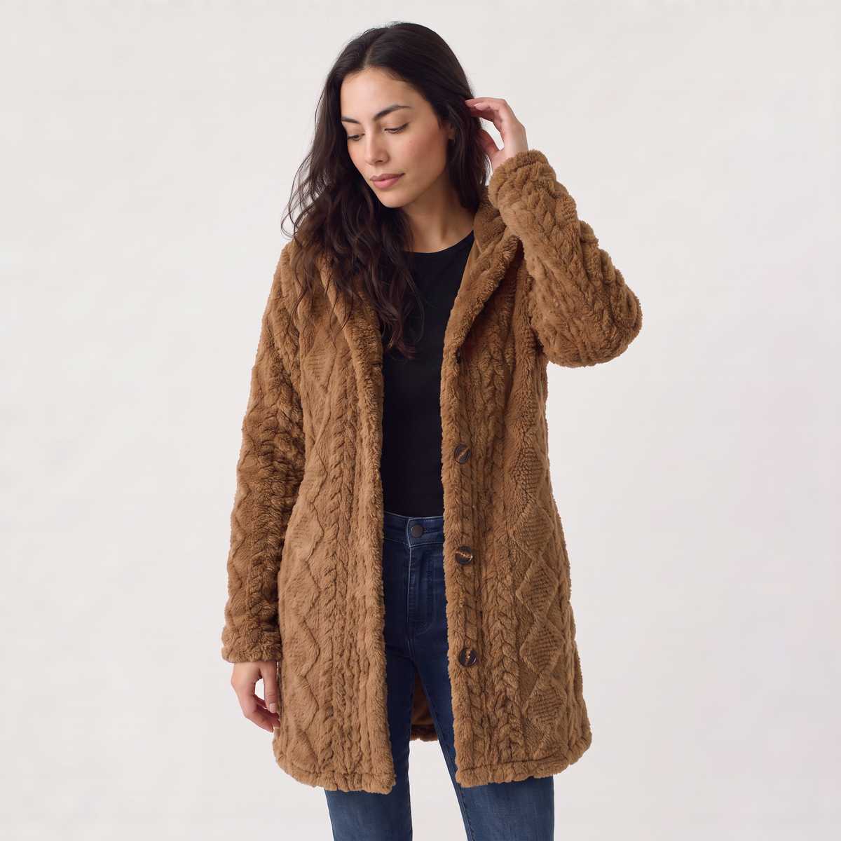 Women's Longline Teddy Hooded Cardigan
