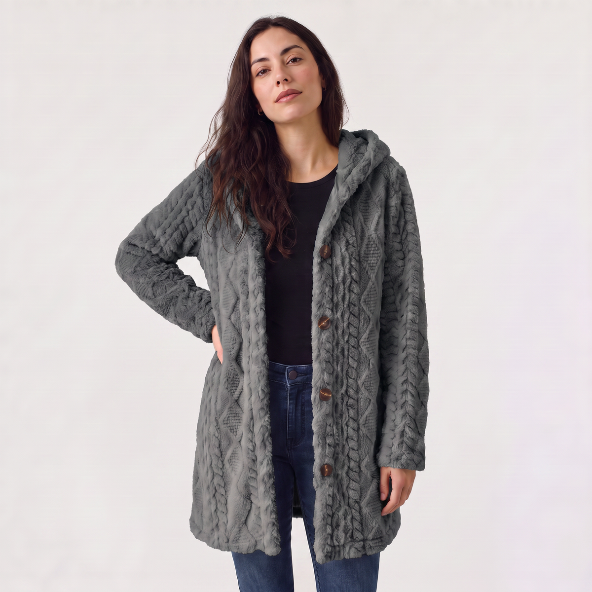 Women's Longline Teddy Hooded Cardigan