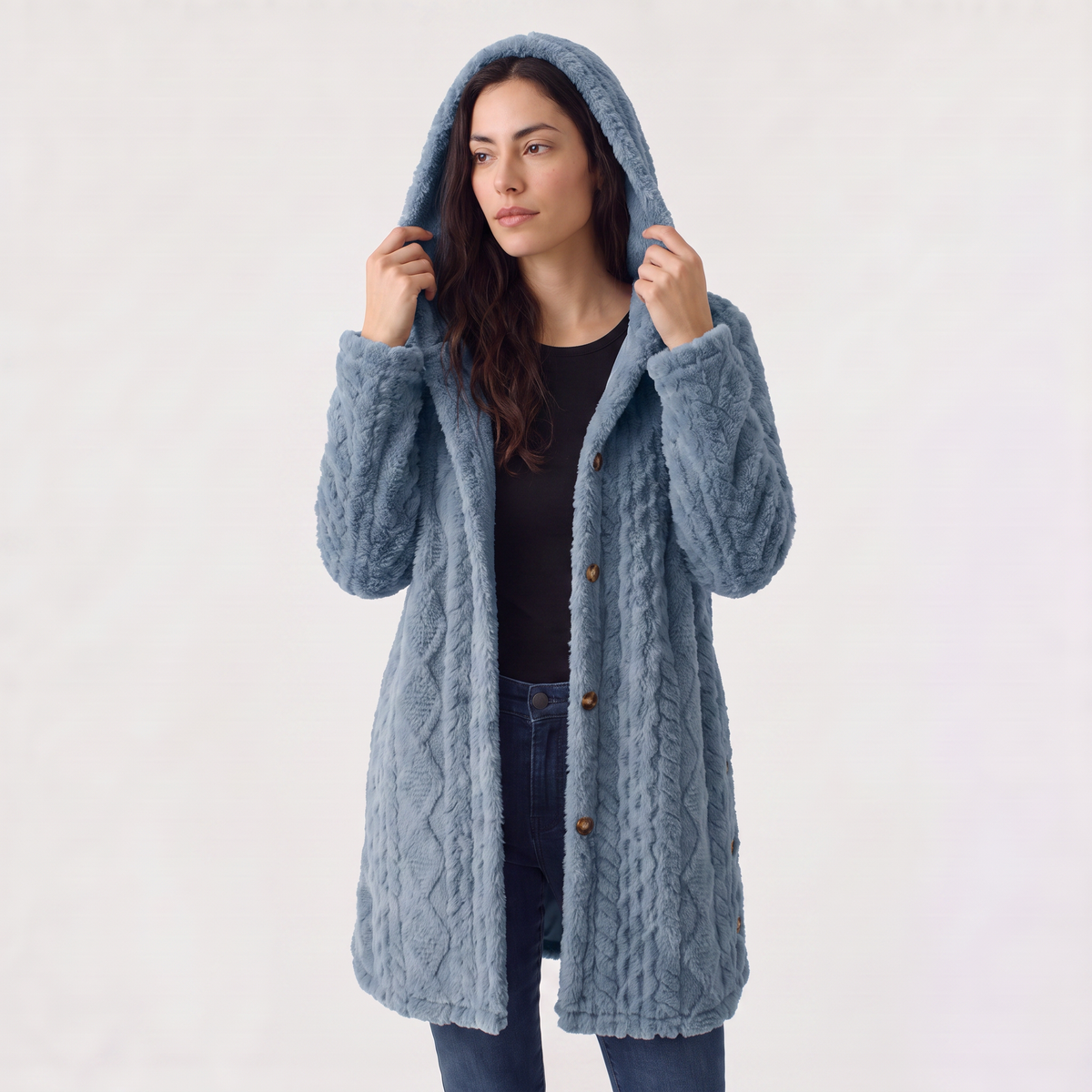 Women's Longline Teddy Hooded Cardigan