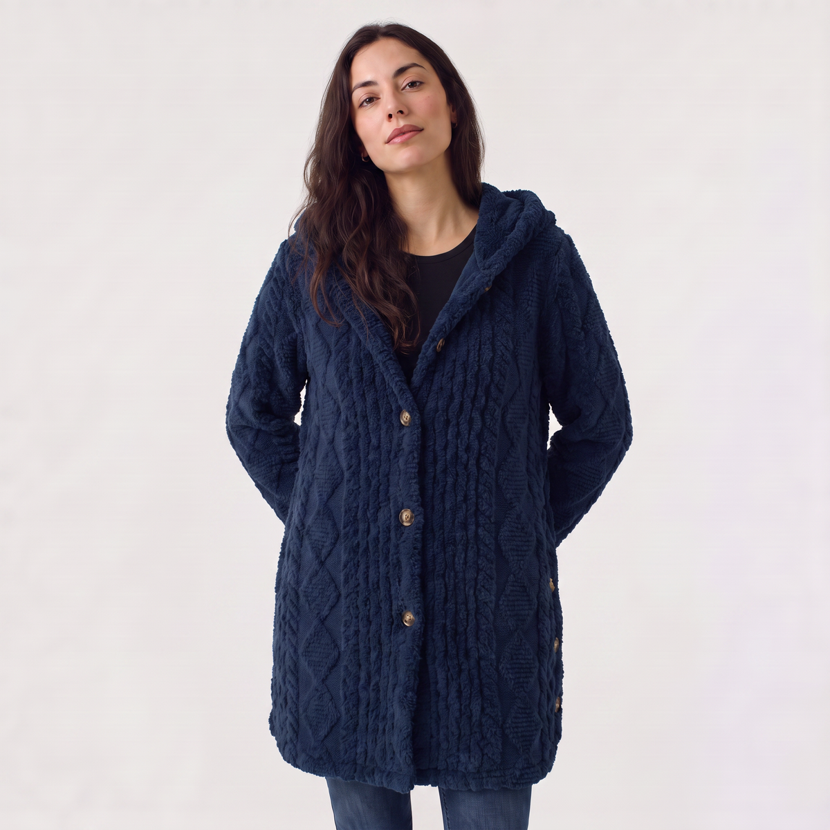 Women's Longline Teddy Hooded Cardigan