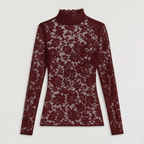 Bellevey women's lace mock neck long sleeve blouse