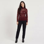Bellevey women's lace mock neck long sleeve blouse