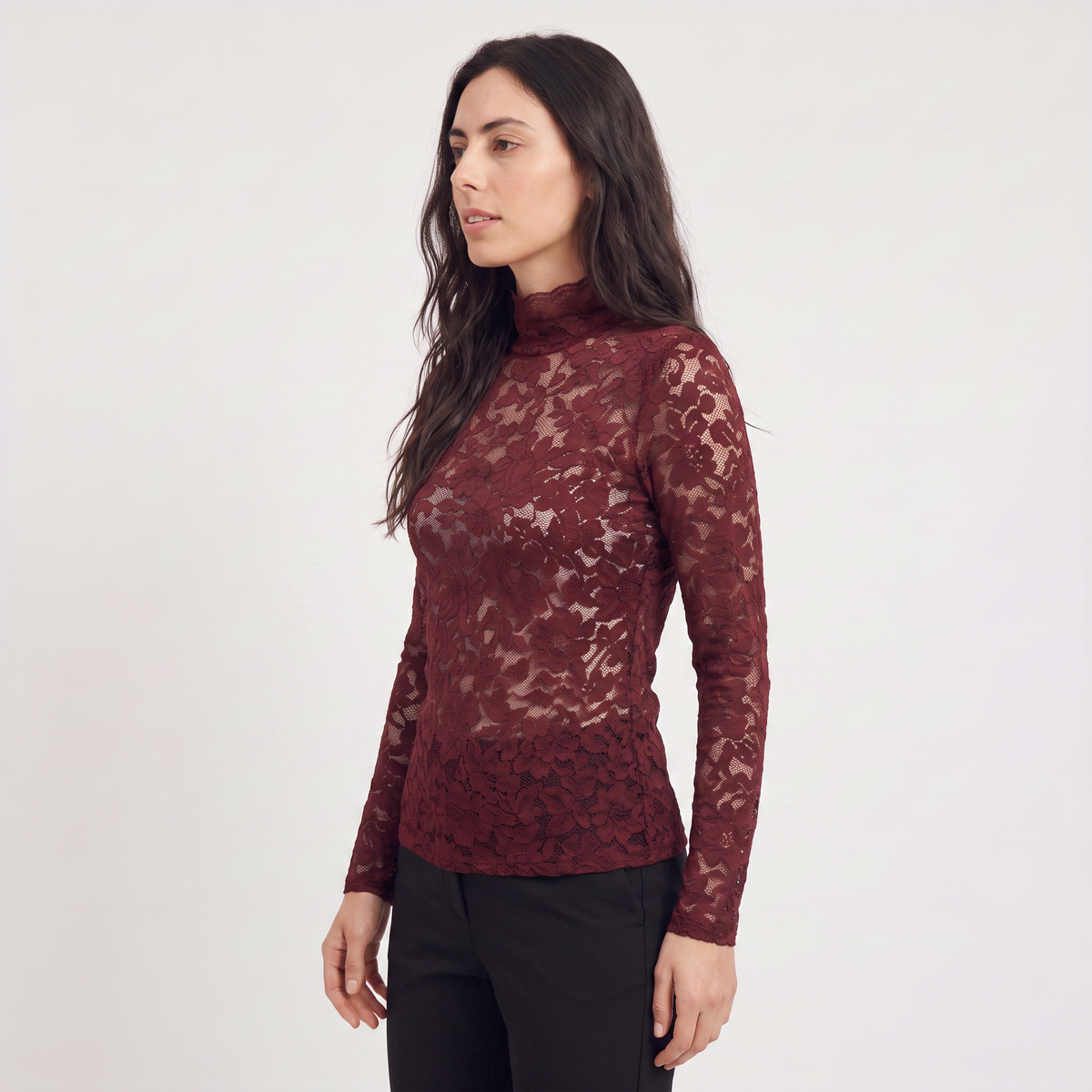 Bellevey women's lace mock neck long sleeve blouse