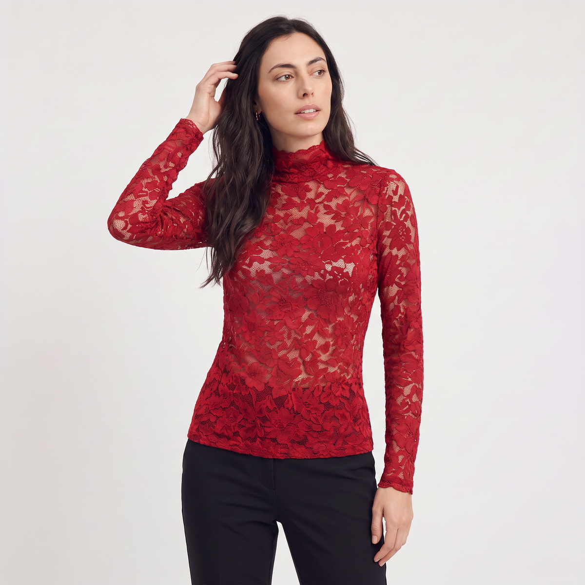 Bellevey women's lace mock neck long sleeve blouse