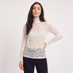 Bellevey women's lace mock neck long sleeve blouse