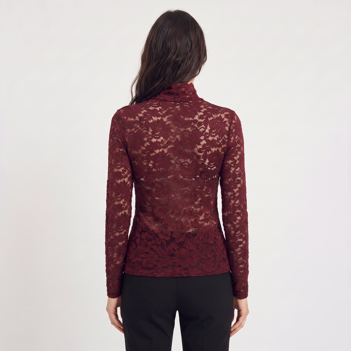 Bellevey women's lace mock neck long sleeve blouse