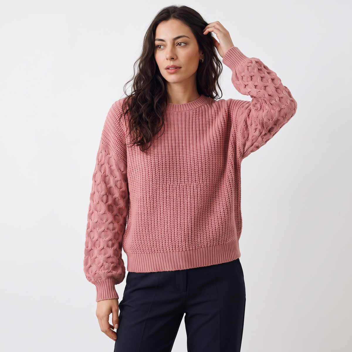 Women's Textured Lantern Sleeve Knit Jumper