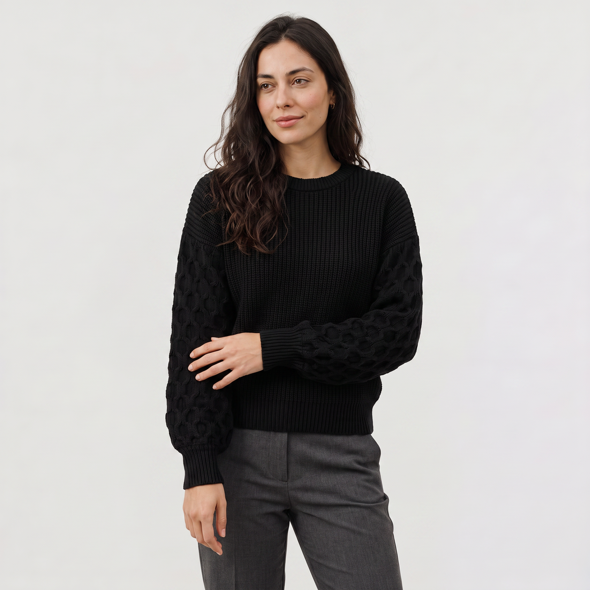 Women's Textured Lantern Sleeve Knit Jumper