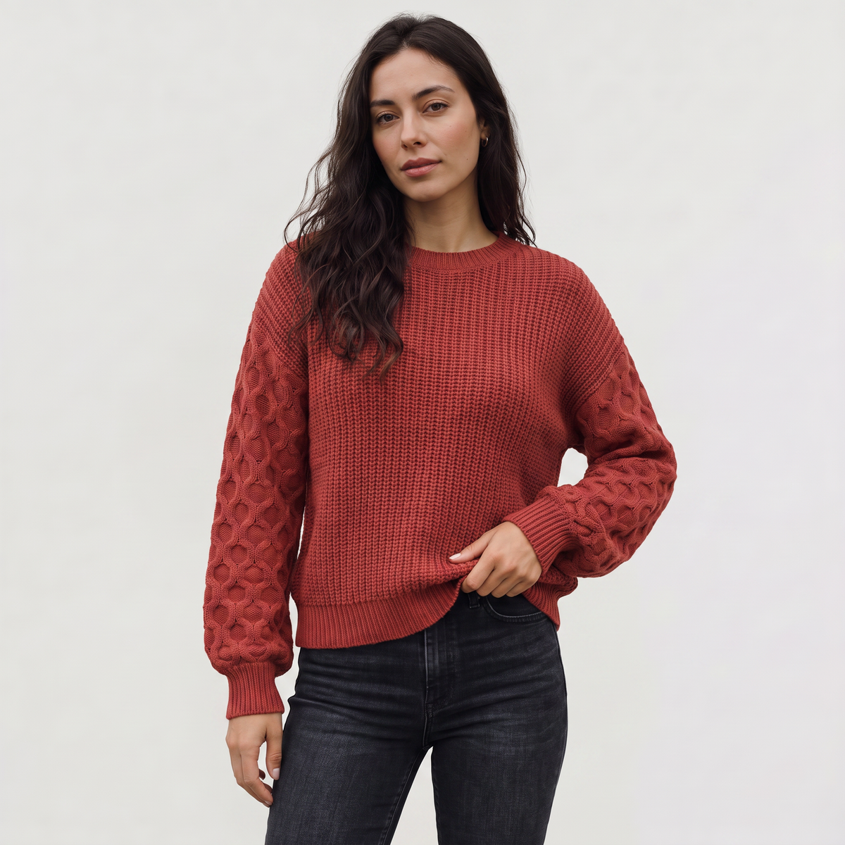 Women's Textured Lantern Sleeve Knit Jumper