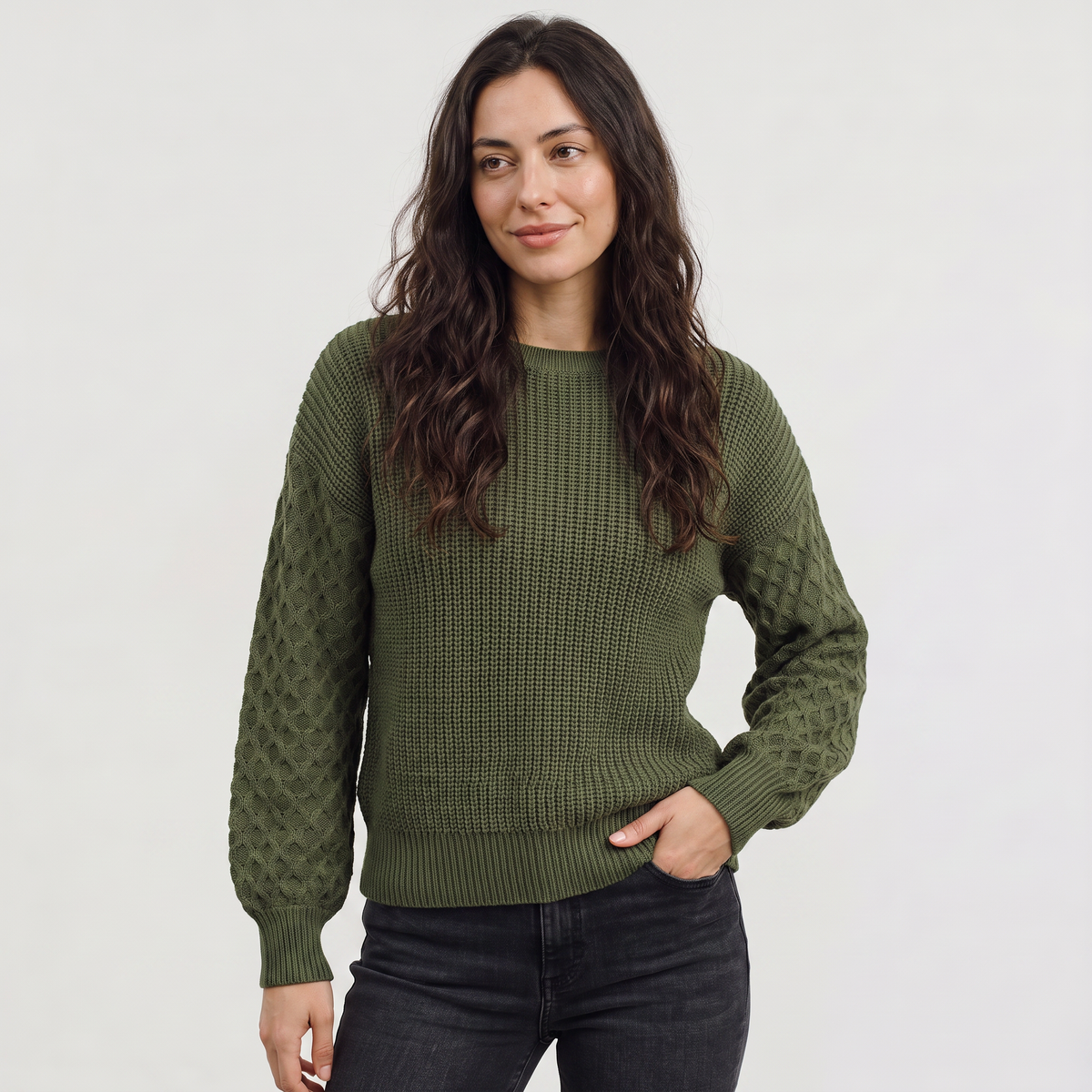 Women's Textured Lantern Sleeve Knit Jumper