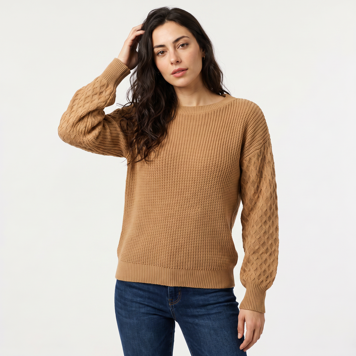 Women's Textured Lantern Sleeve Knit Jumper