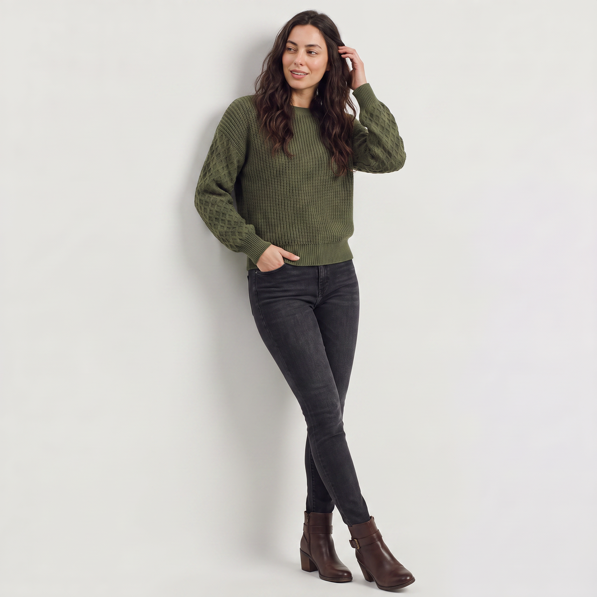 Women's Textured Lantern Sleeve Knit Jumper