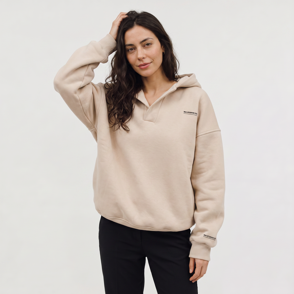 Women's Oversized V Neck Hooded Jumper