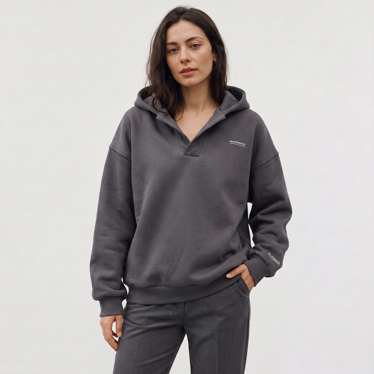 Women's Oversized V Neck Hooded Jumper