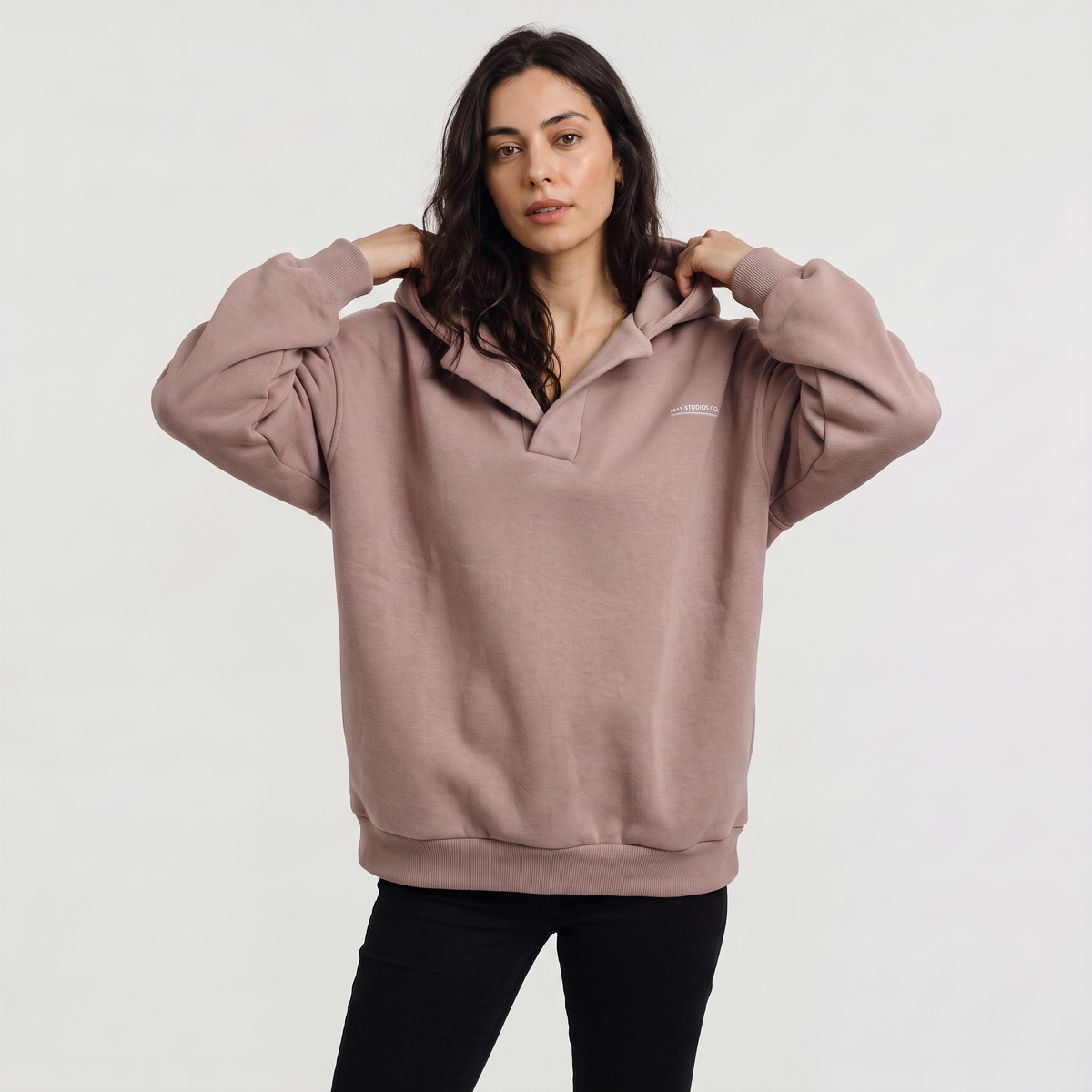 Women's Oversized V Neck Hooded Jumper
