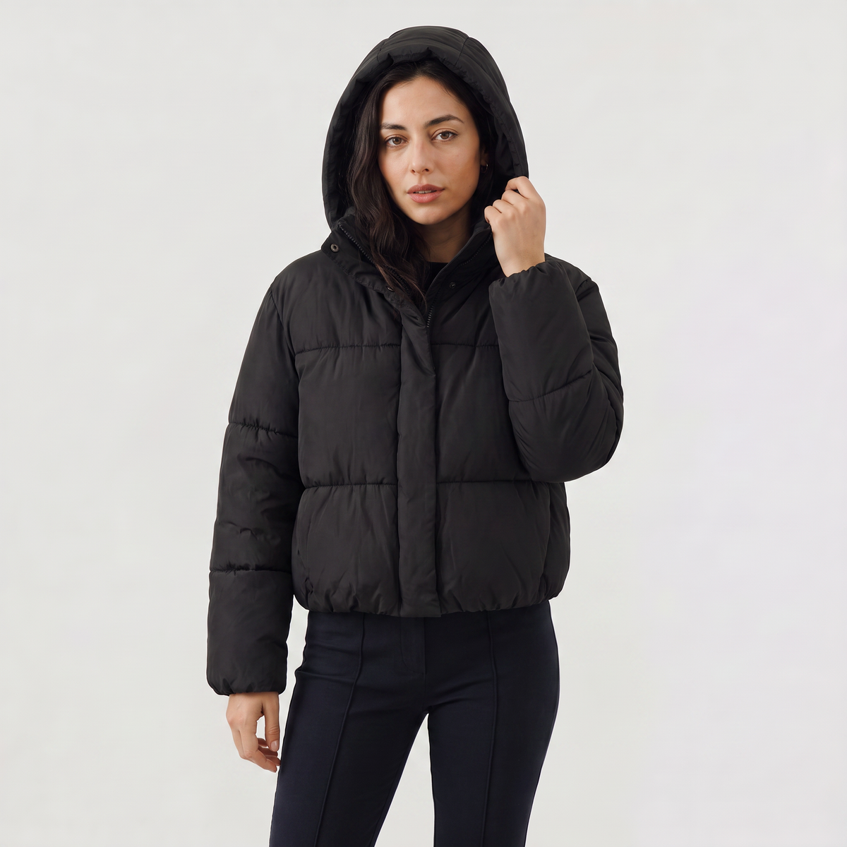 Women's Cropped Quilted Hooded Jacket