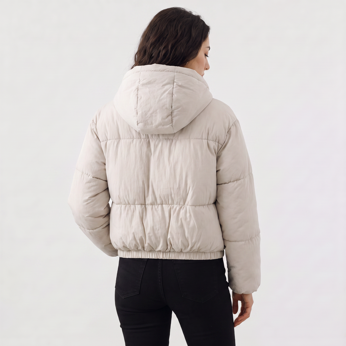 Women's Cropped Quilted Hooded Jacket
