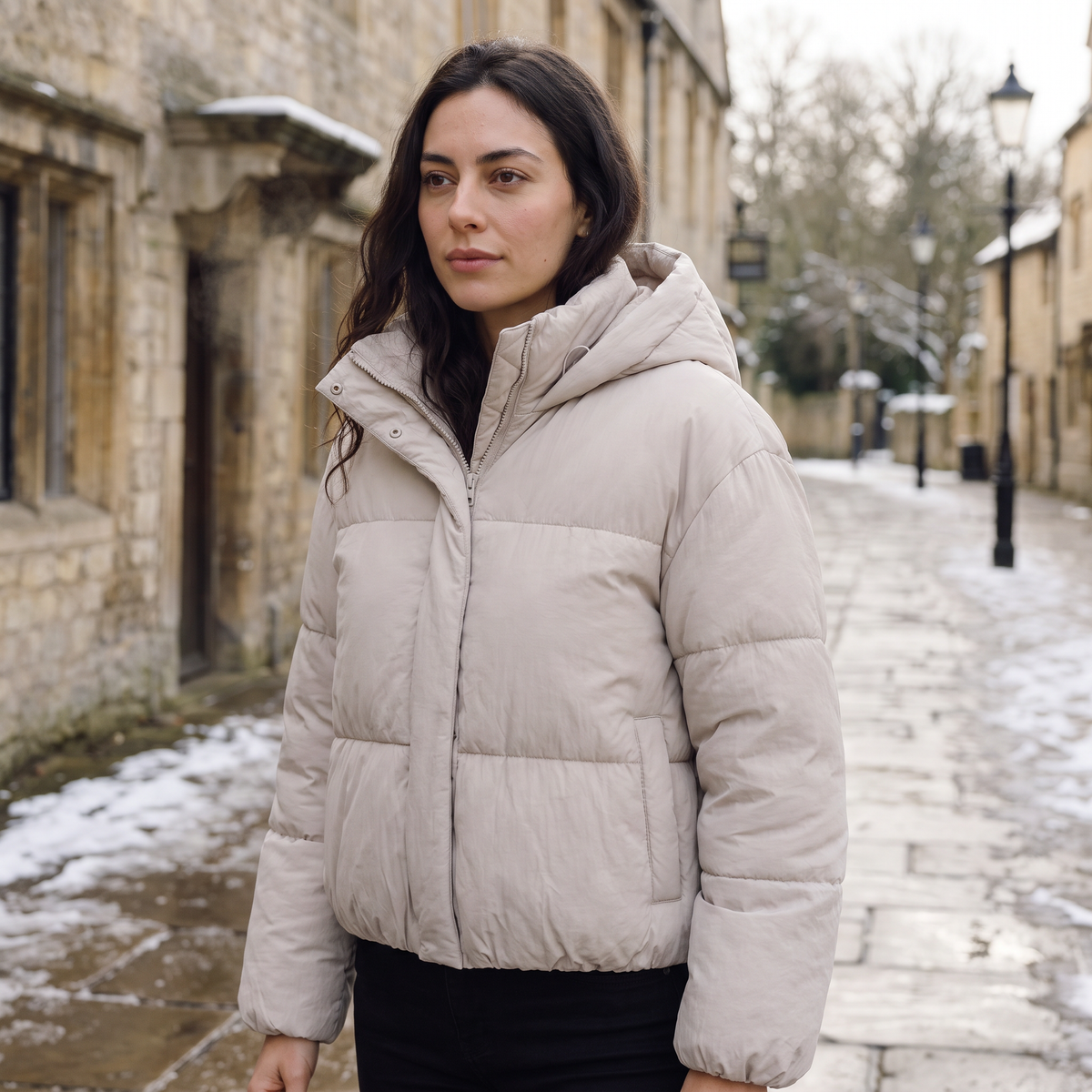 Women's Cropped Quilted Hooded Jacket
