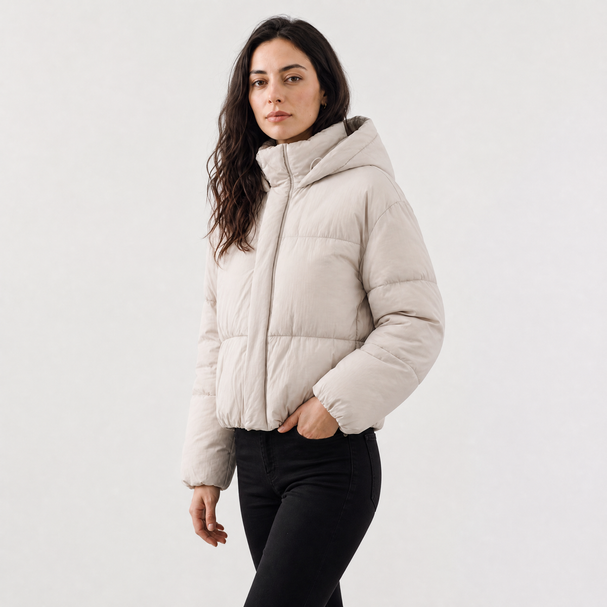 Women's Cropped Quilted Hooded Jacket