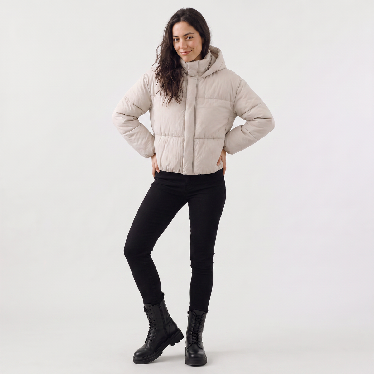 Women's Cropped Quilted Hooded Jacket