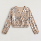 Bellevey women's sequin V-neck evening blouse