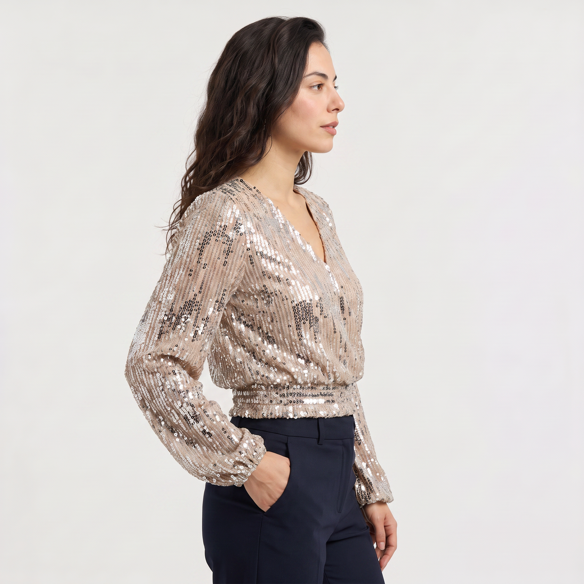 Bellevey women's sequin V-neck evening blouse