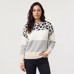 Women's Leopard Colour Block Knit Jumper
