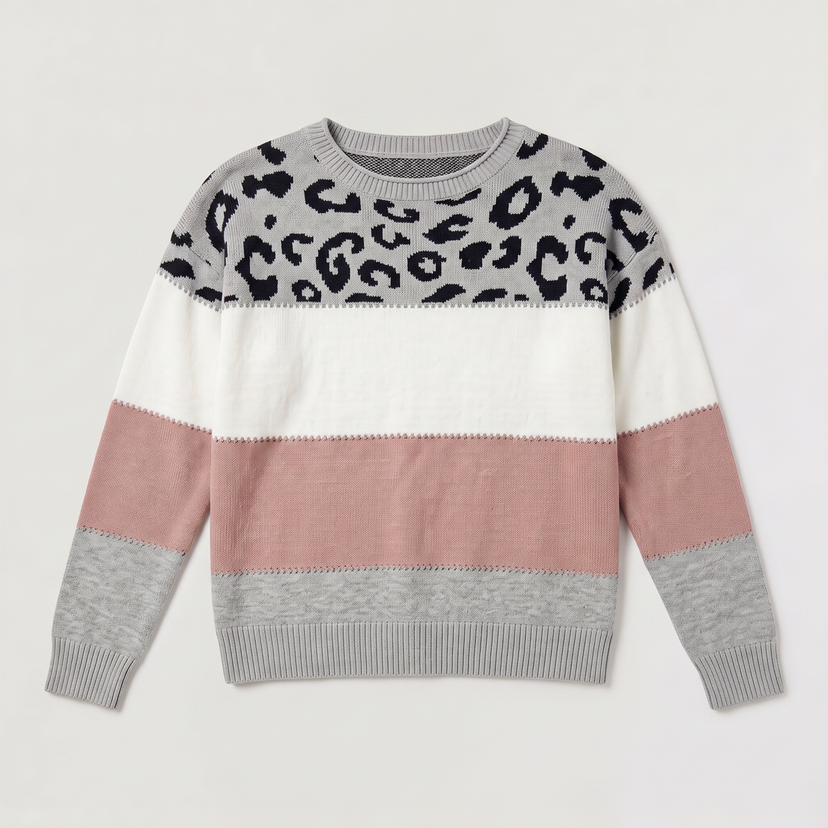 Women's Leopard Colour Block Knit Jumper
