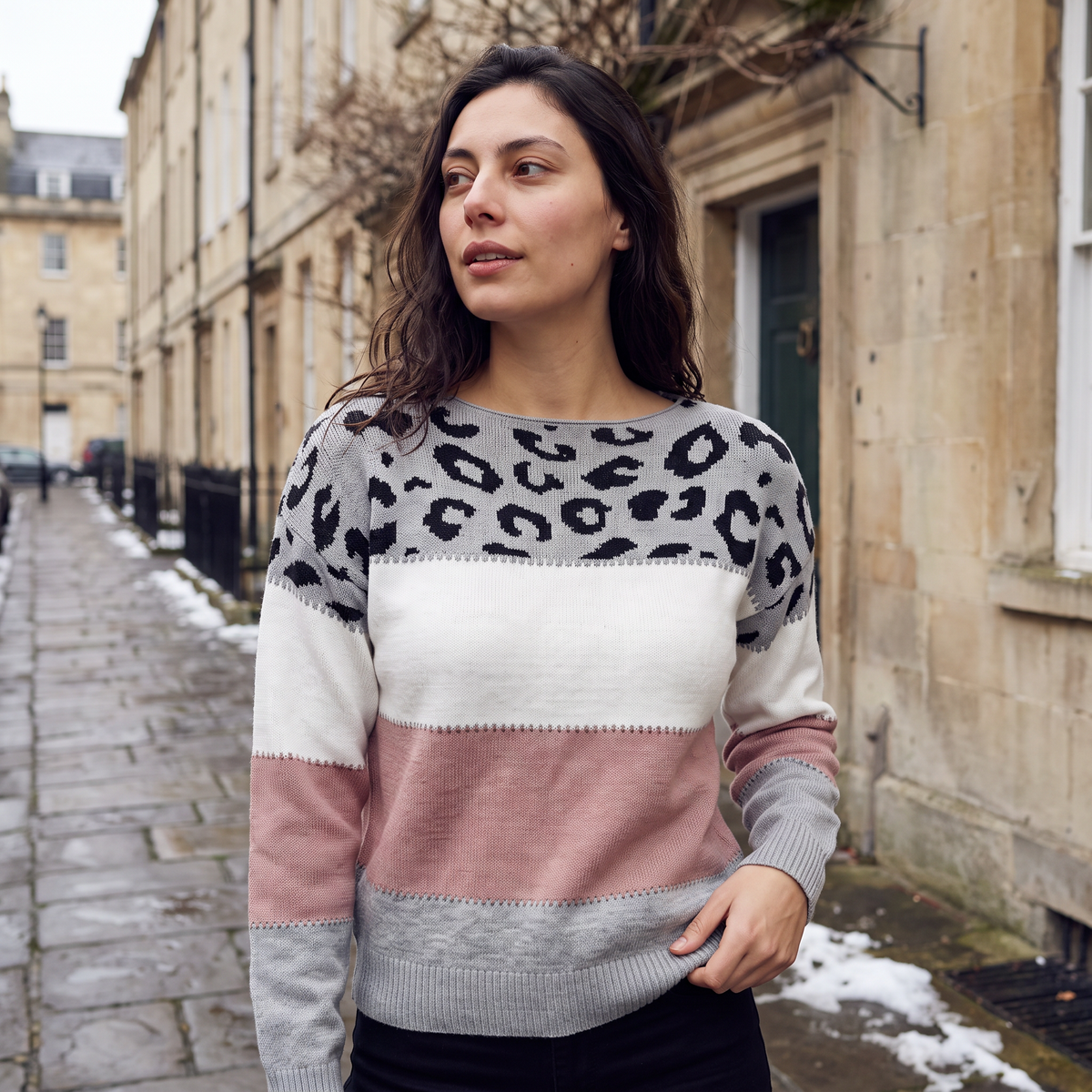 Women's Leopard Colour Block Knit Jumper