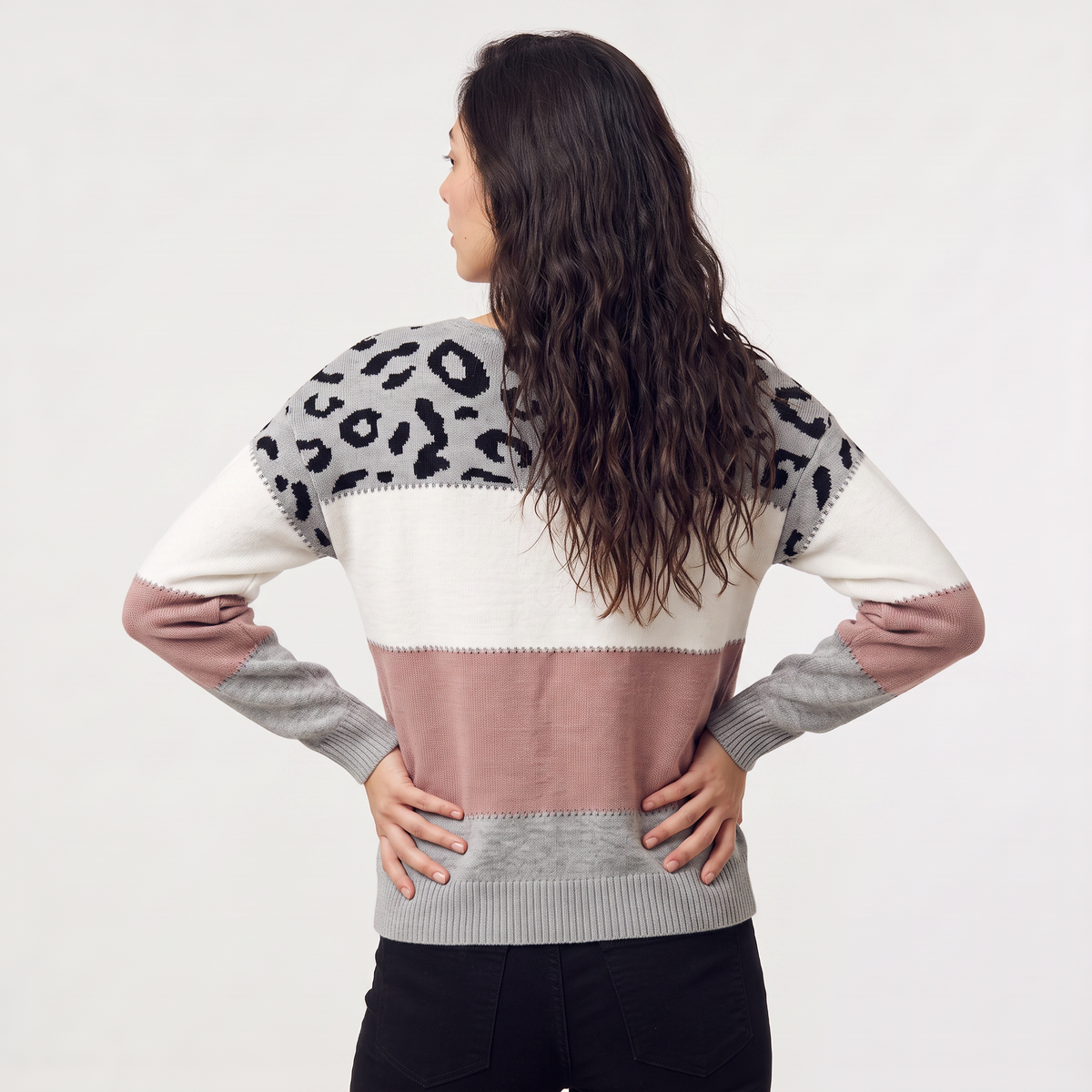 Women's Leopard Colour Block Knit Jumper