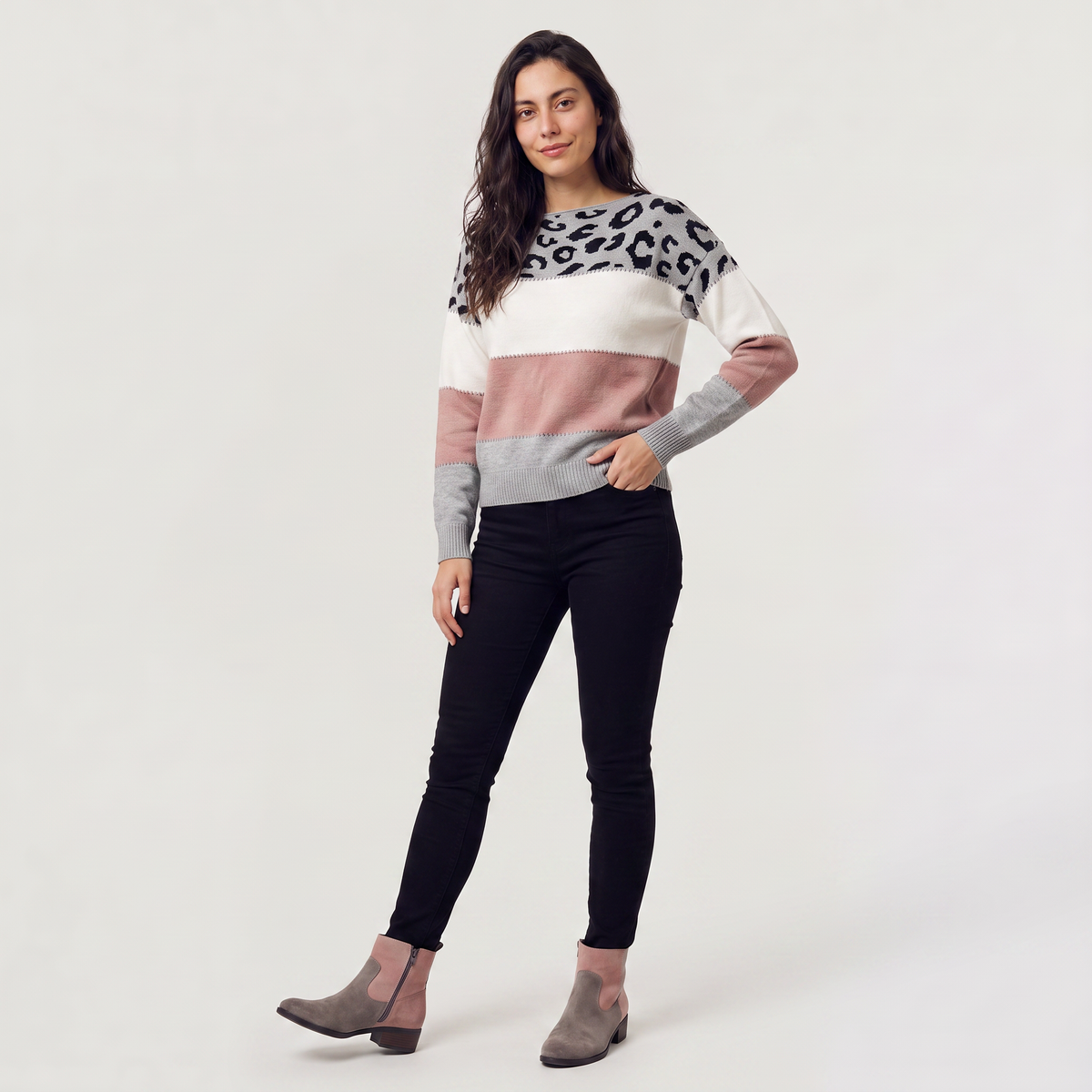 Women's Leopard Colour Block Knit Jumper
