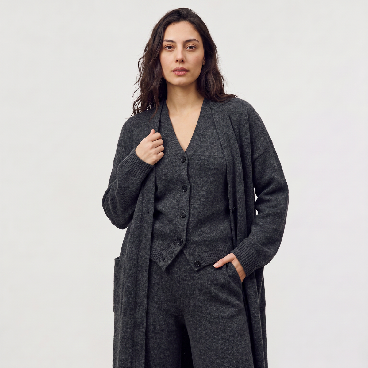 Bellevey women's knit cardigan vest and wide-leg trousers set
