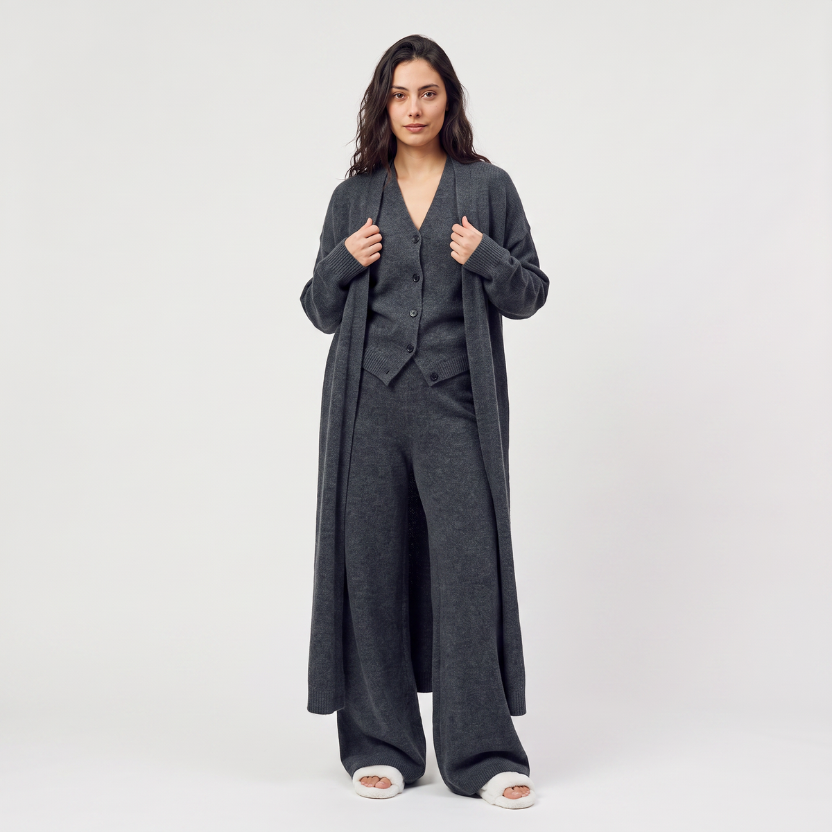 Bellevey women's knit cardigan vest and wide-leg trousers set