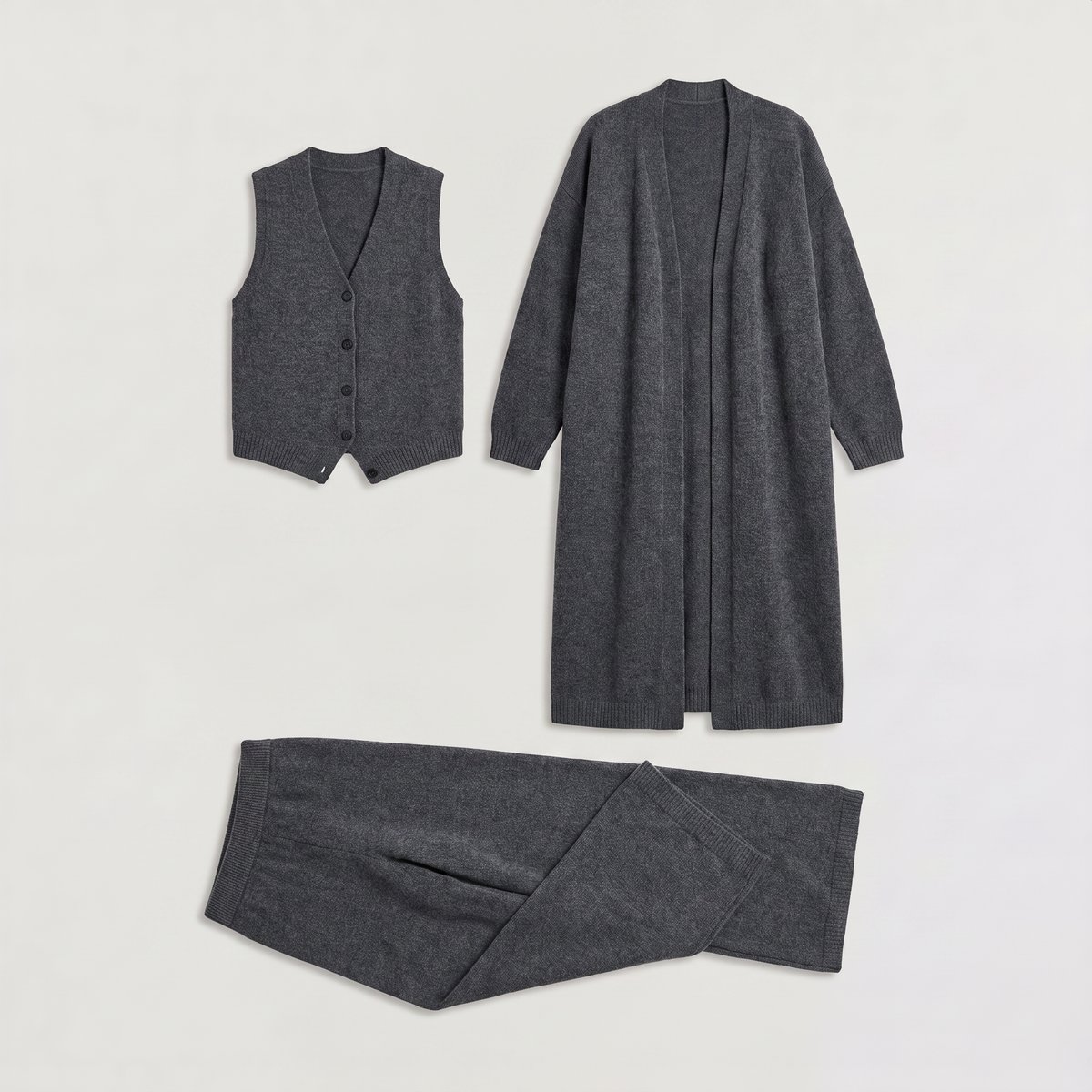 Bellevey women's knit cardigan vest and wide-leg trousers set