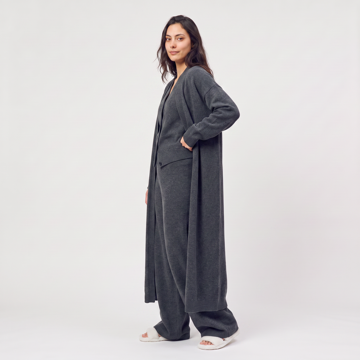 Bellevey women's knit cardigan vest and wide-leg trousers set