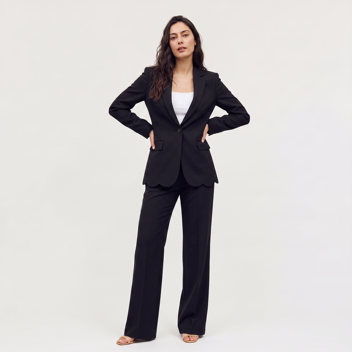 Bellevey women's structured blazer and wide-leg trousers set