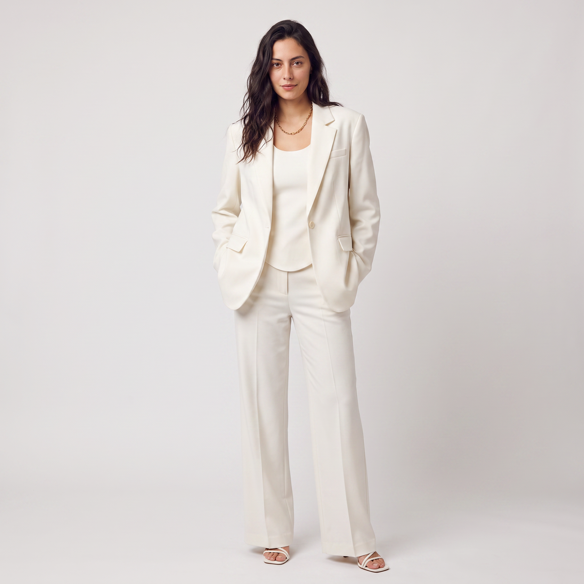Bellevey women's structured blazer and wide-leg trousers set