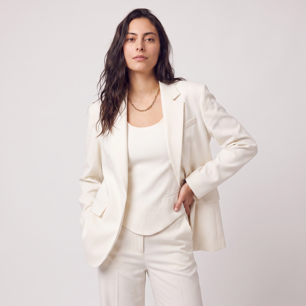Bellevey women's structured blazer and wide-leg trousers set
