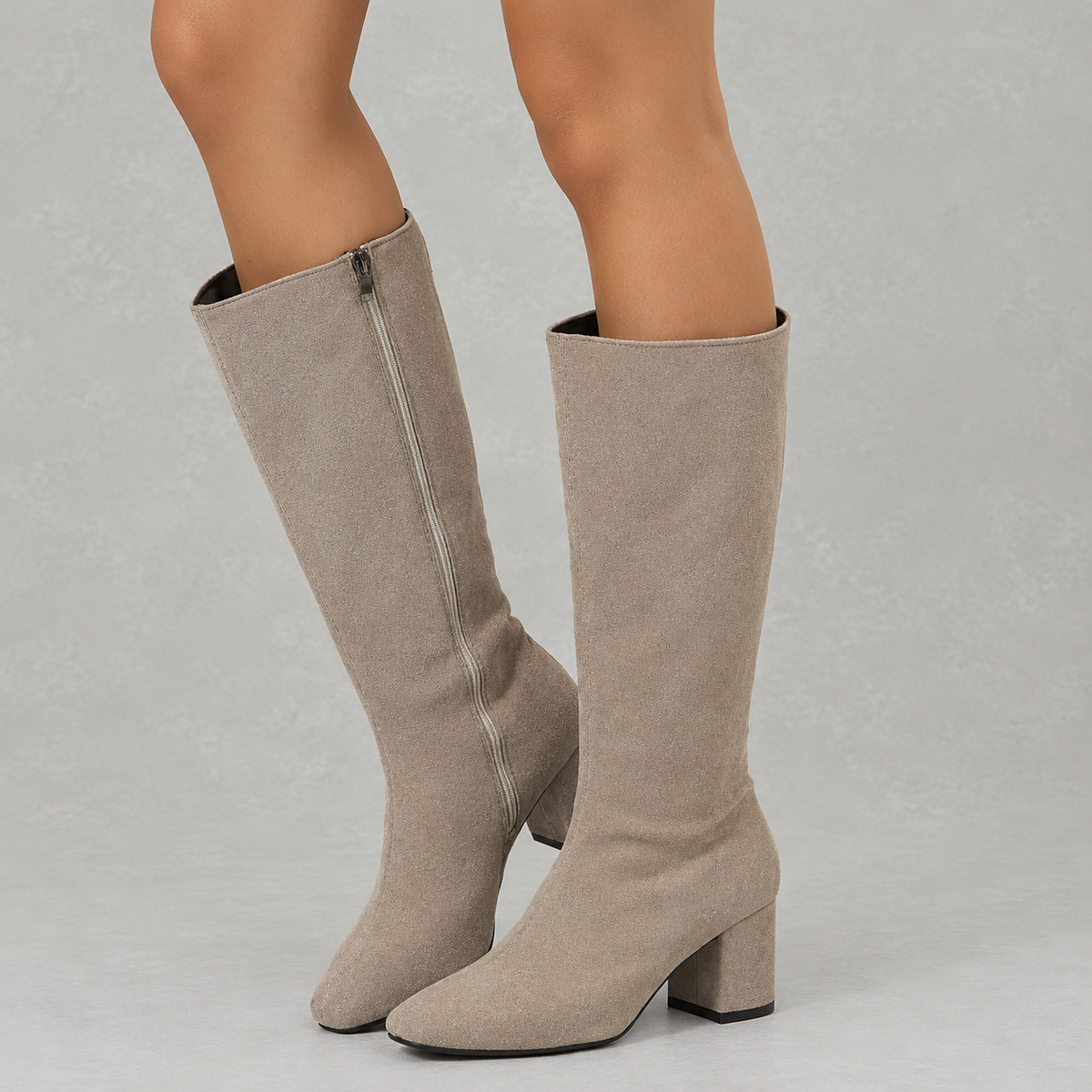 Women's Pointed Toe Knee-High Boots with Block Heel