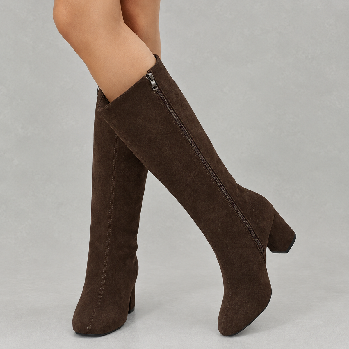Women's Pointed Toe Knee-High Boots with Block Heel