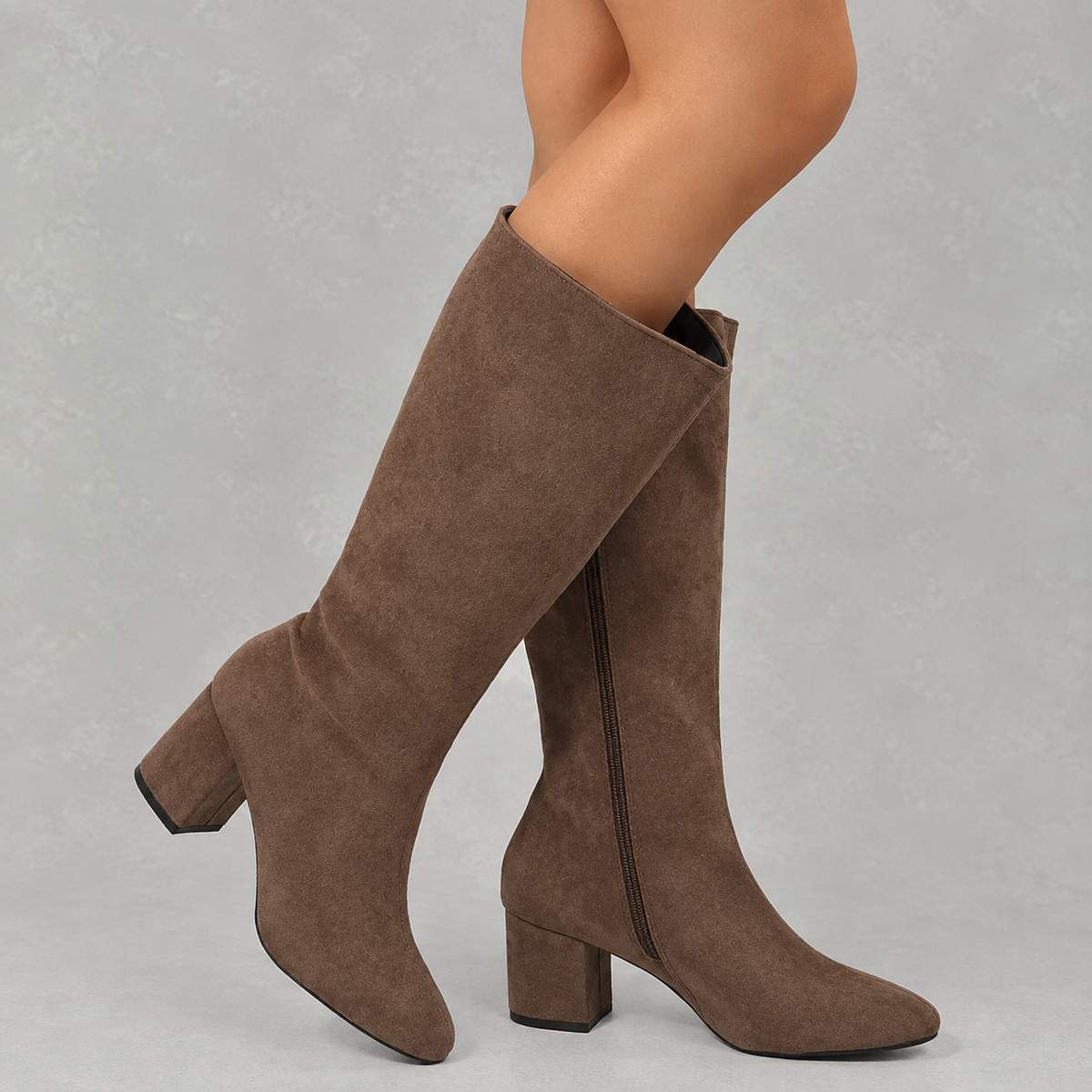 Women's Pointed Toe Knee-High Boots with Block Heel
