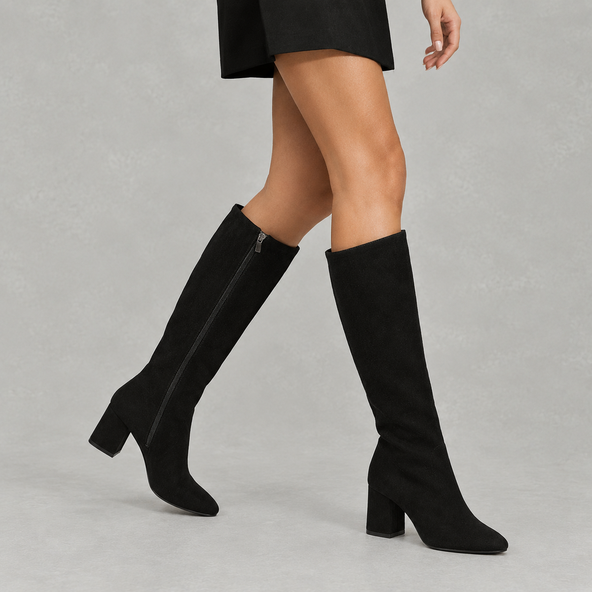 Women's Pointed Toe Knee-High Boots with Block Heel